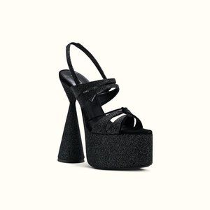 D'ACCORI Black Belle glittered-leather platform sandals | Size 41.5